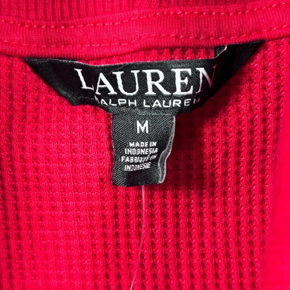 Lauren Ralph  Womens Open Cardigan Red Waffle Knit Shawl Collar Size M‎ NEW